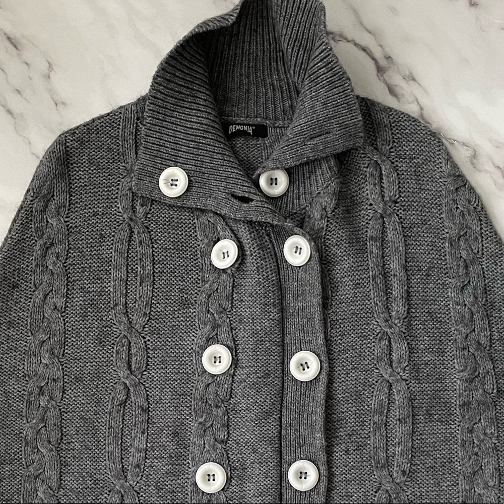 LF oversized cable knit 3/4 length button up sweater